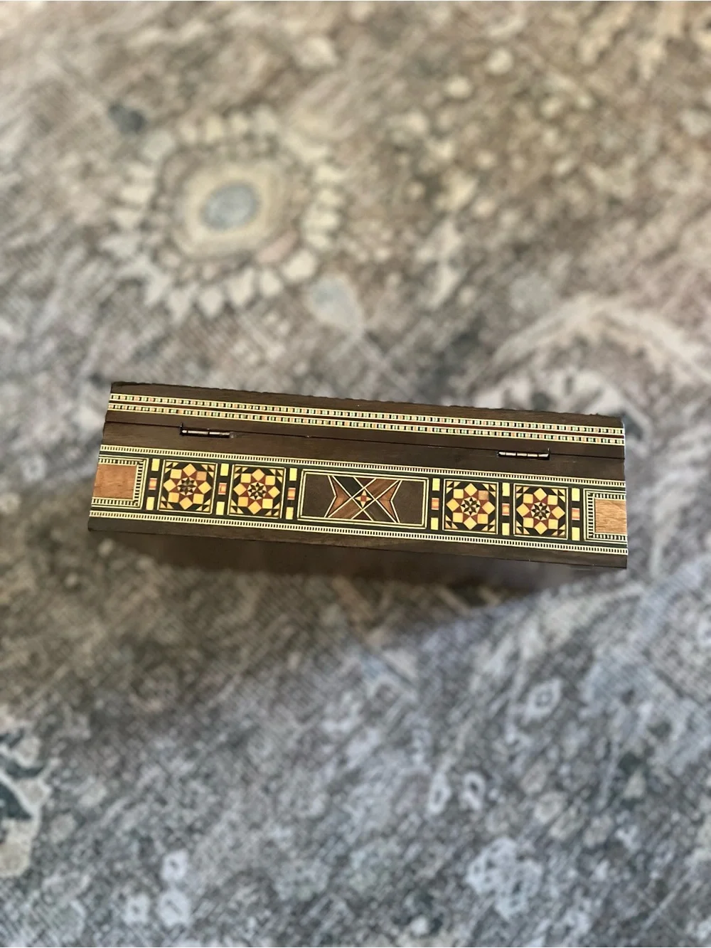 Syrian Marquetry Mosaic Jewelry Box Inlay Mother Of Pearl Walnut Trinket Box